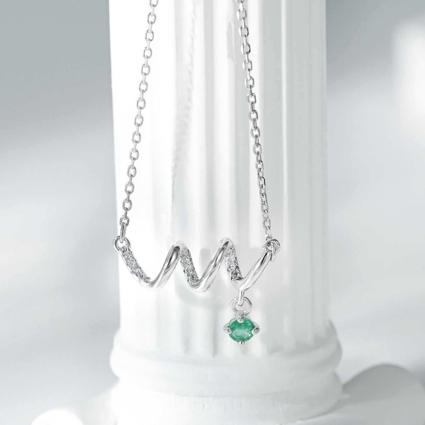 Fashion ECG Necklace Versatile Women's Jewelry Simple S925 Silver Set Emerald Pendant Collar Chain - Maria B.