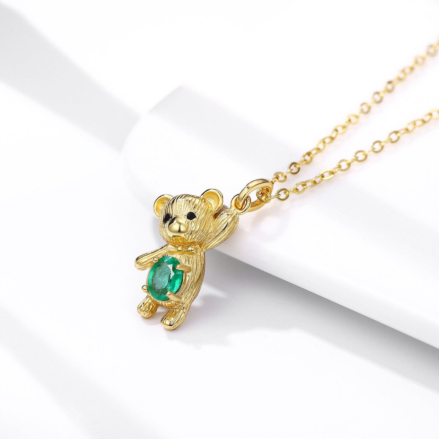 S925 ensemble en argent Dan en forme de collier émeraude naturel ours pendentif - Maria B.