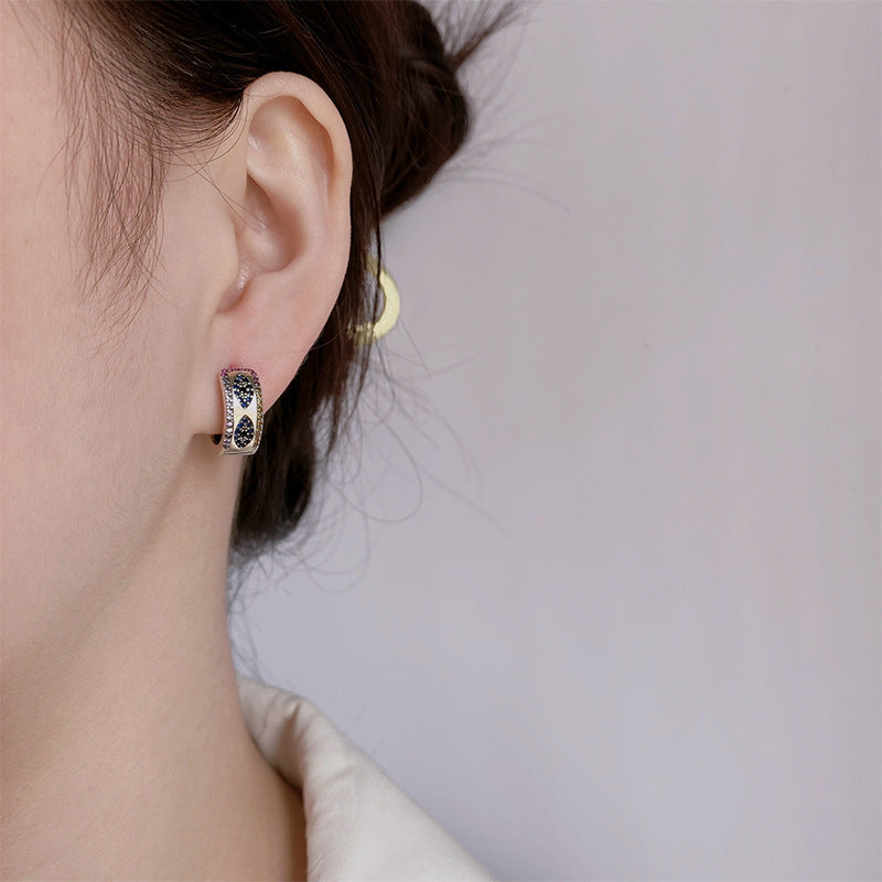 Sterling Silver 925 Ring Women's Luxury Small Group Full Diamond Wide Edition Earrings - Maria B.