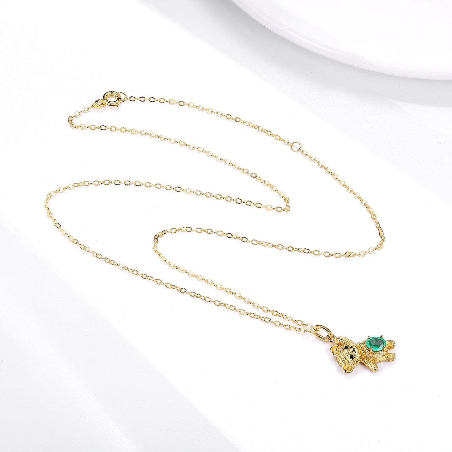S925 ensemble en argent Dan en forme de collier émeraude naturel ours pendentif - Maria B.