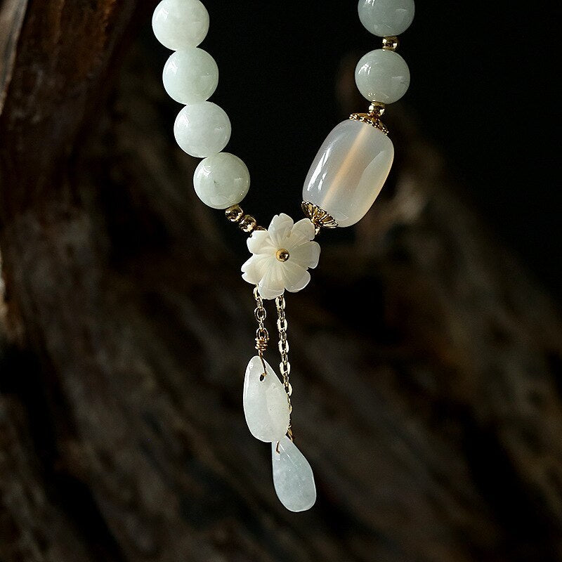Bracelet Fleur d'Agate - Jadeite, Agate, Coquillage et Or 14k