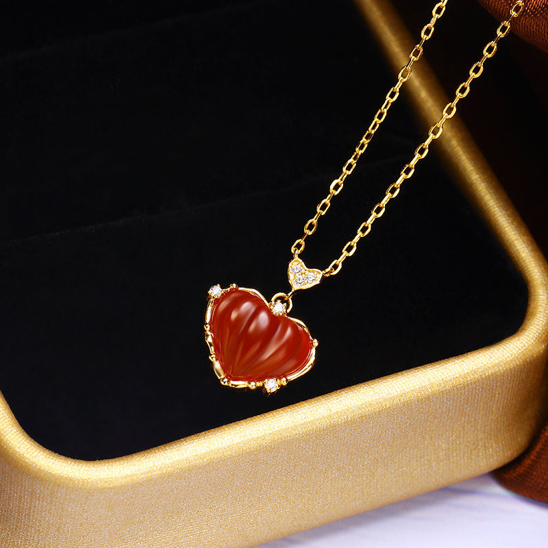 Collier en argent Sterling S925 avec collier en Agate rouge - Maria B.