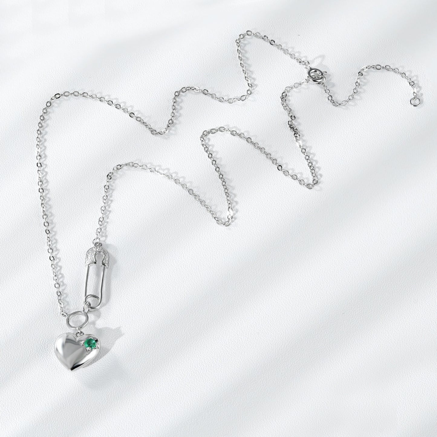 Cool Necklace Women's Fashion S925 Silver Emerald Heart Pendant Paper Clip - Maria B.