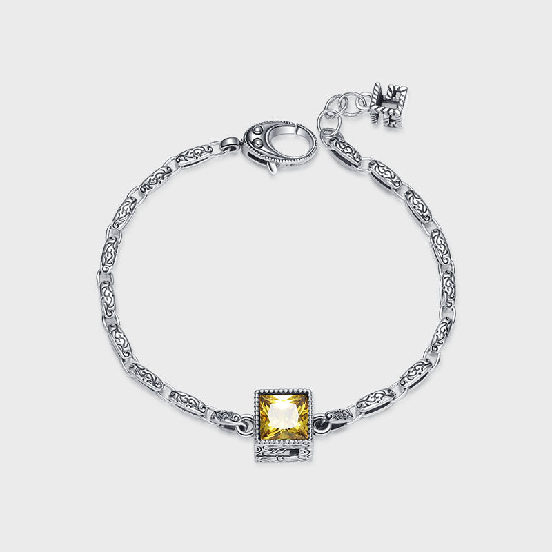 Letter G Purple Zircon Bracelet Women's Vintage S925 Sterling Silver Carved Heavy Design Bracelet - Maria B.