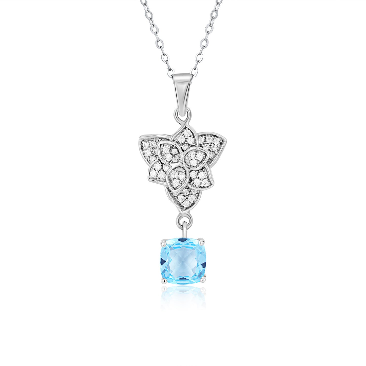 Mode S925 Argent Ensemble Suisse Topaze Bleue Pendentif Collier - Maria B.