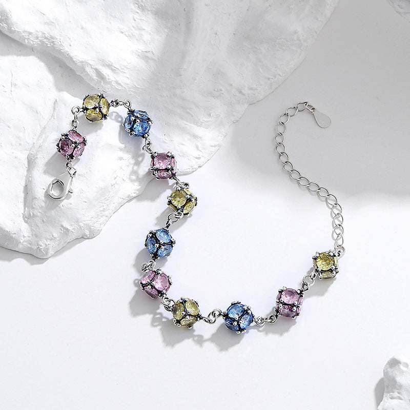 Zircon Boule De Verre De Couleur Couleur Rose Ciel Bleu Bracelet - Maria B.