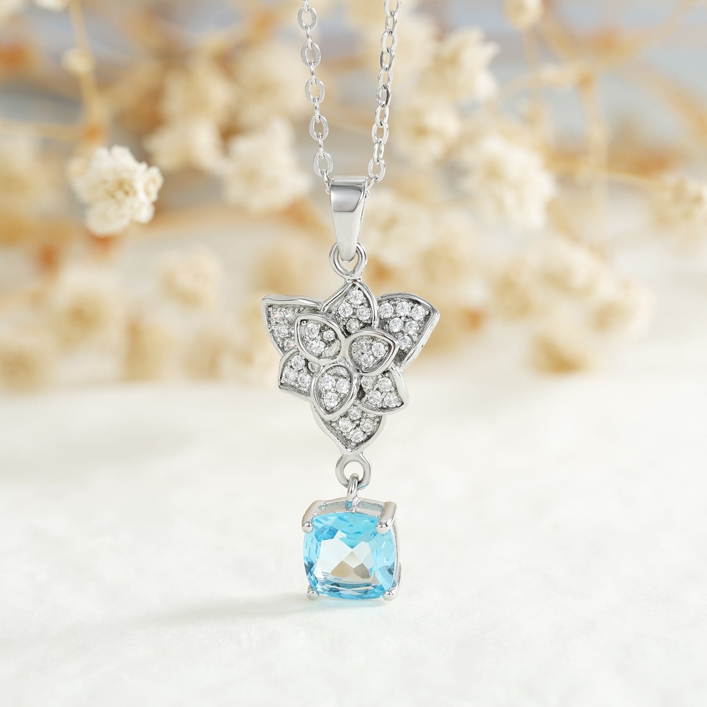 Mode S925 Argent Ensemble Suisse Topaze Bleue Pendentif Collier - Maria B.
