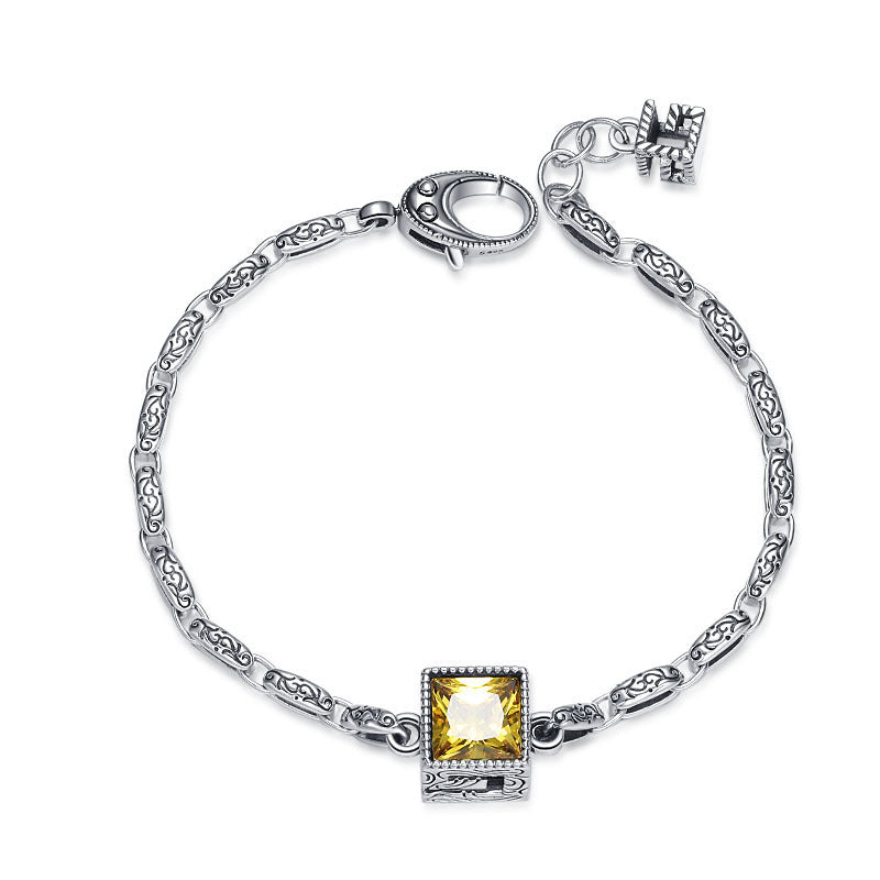Letter G Purple Zircon Bracelet Women's Vintage S925 Sterling Silver Carved Heavy Design Bracelet - Maria B.