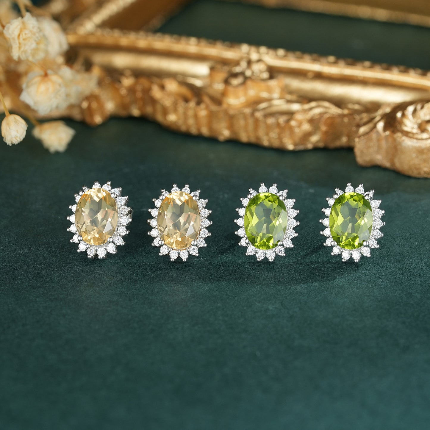 S925 Argent Naturel Topaze Péridot Boucles D'oreilles de Femmes De Luxe Premium Bijoux - Maria B.
