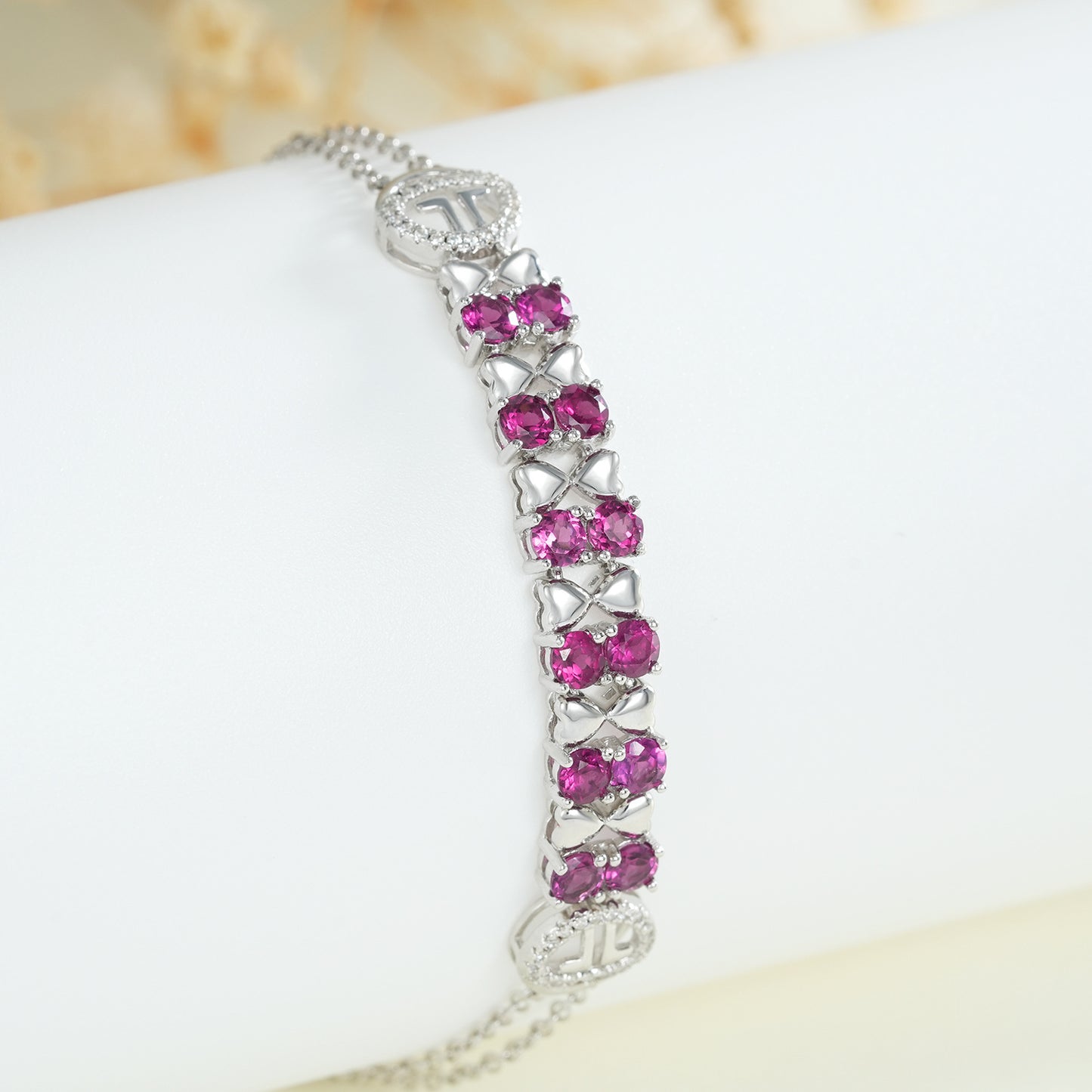S925 Sterling Argent Pourpre Grenat Bracelet Femmes De Mode Zircon Clair De Luxe Bijoux - Maria B.
