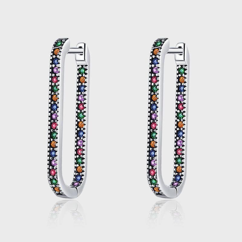 Diamant Incrusté Rectangulaire S925 Sterling Argent Vintage Porter Géométrique Boucles D'oreilles - Maria B.