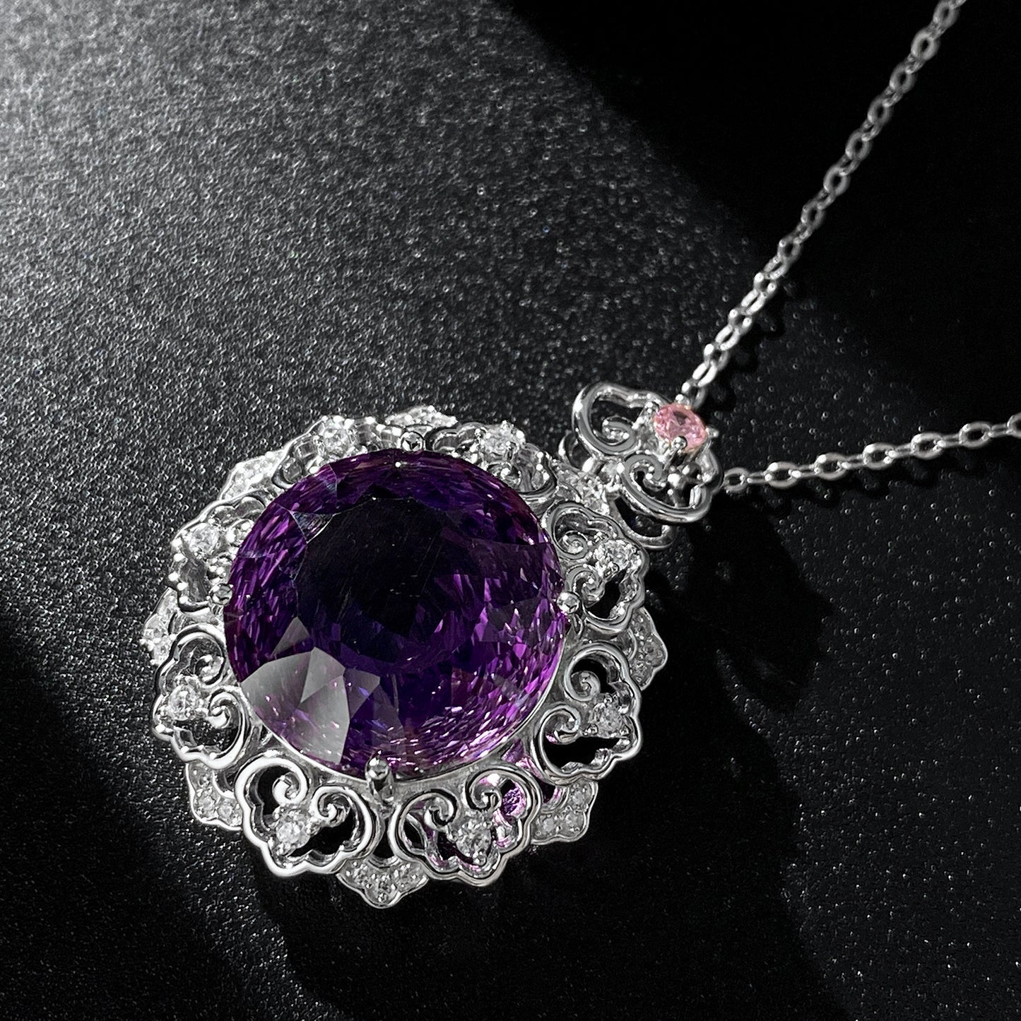 Luxueux S925 Argent Set Naturel Améthyste Pendentif Femme Vintage Modèle Senior Chaîne Pull Qualité Bijoux - Maria B.