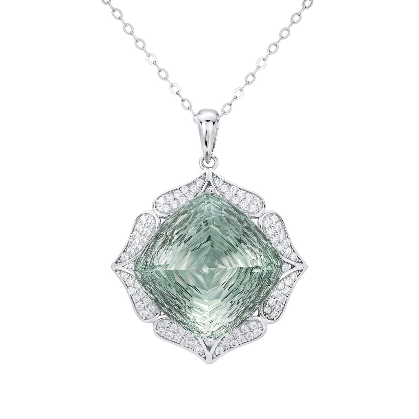 Chaîne de Chandail de luxe Féminité S925 Argent Ensemble Grand Vert Naturel Pendentif En Cristal de Haute qualité Bijoux - Maria B.