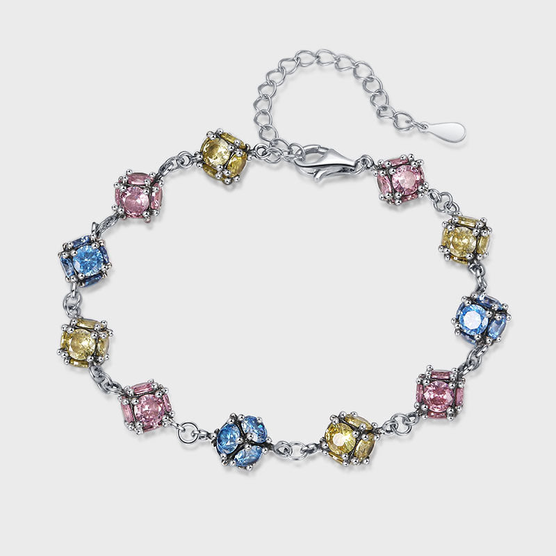 Zircon Boule De Verre De Couleur Couleur Rose Ciel Bleu Bracelet - Maria B.
