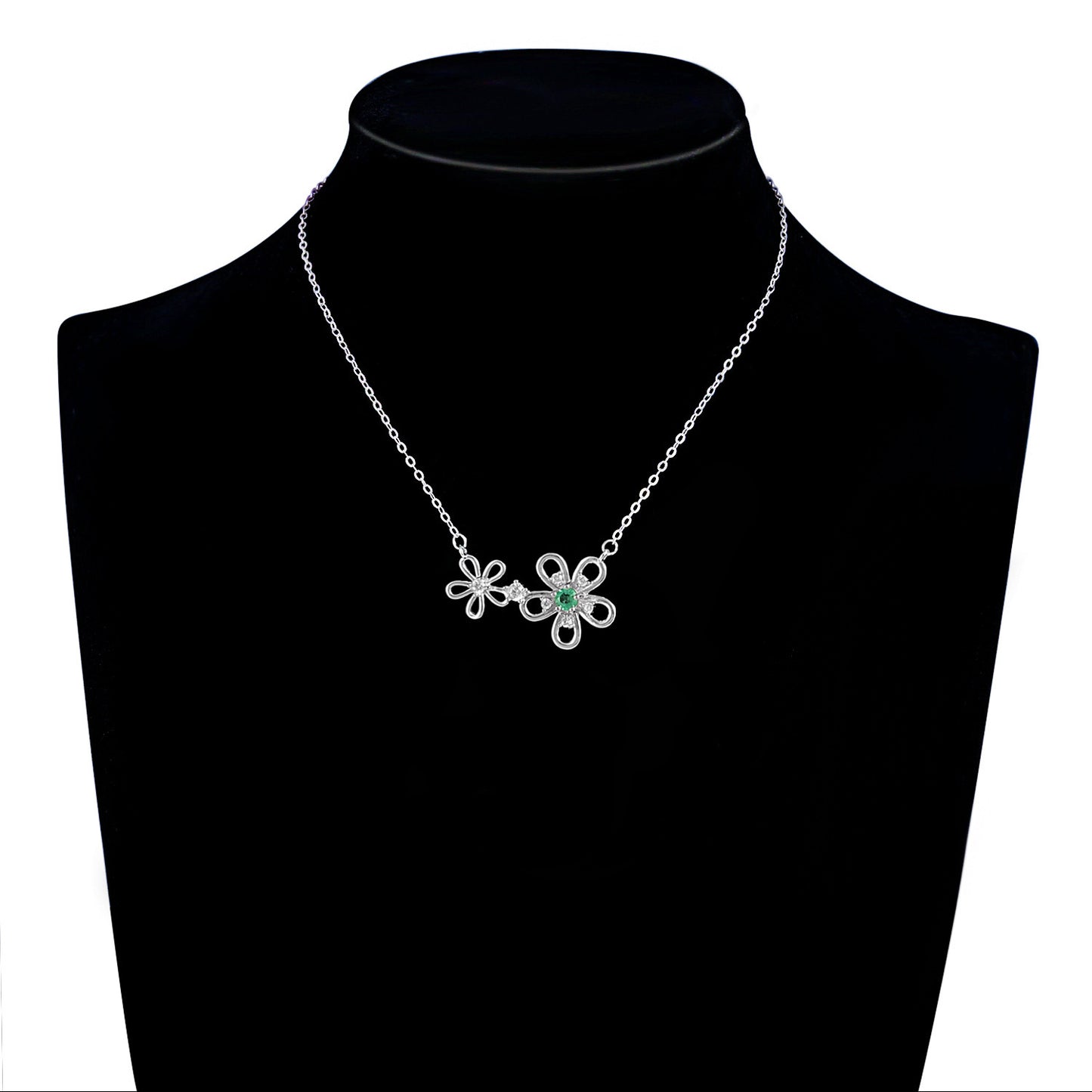 Flower Shaped S925 Silver Necklace Girl's Versatile Collar Chain Grandmother's Emerald Pendant - Maria B.
