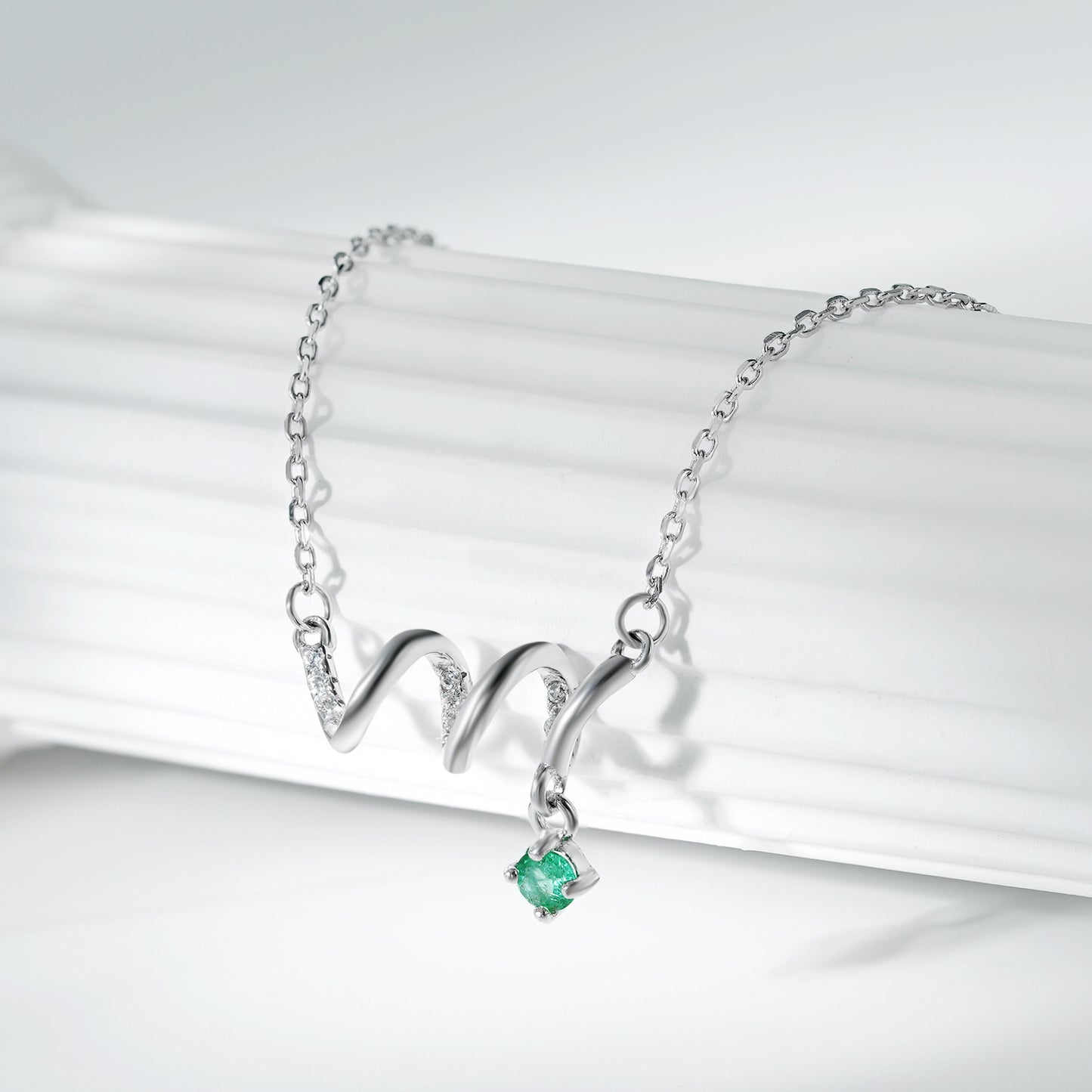 Fashion ECG Necklace Versatile Women's Jewelry Simple S925 Silver Set Emerald Pendant Collar Chain - Maria B.