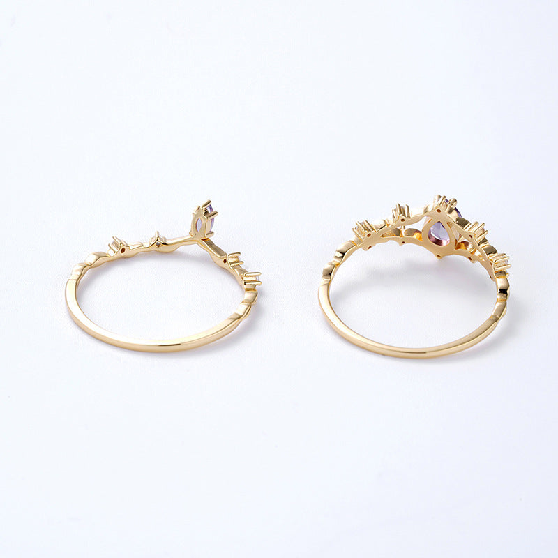 S925 argent plaqué 14k or améthyste ensemble de bagues - Maria B.