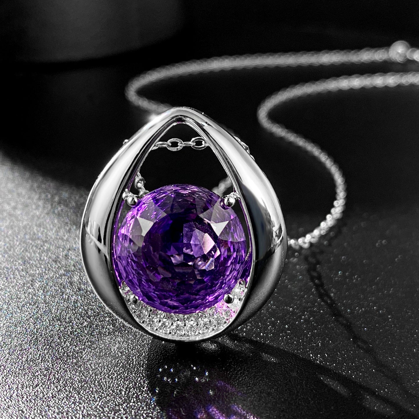 Mode Simple En Forme de Goutte Pendentif Polyvalent Tempérament Améthyste Collier de Femmes 925 Argent - Maria B.