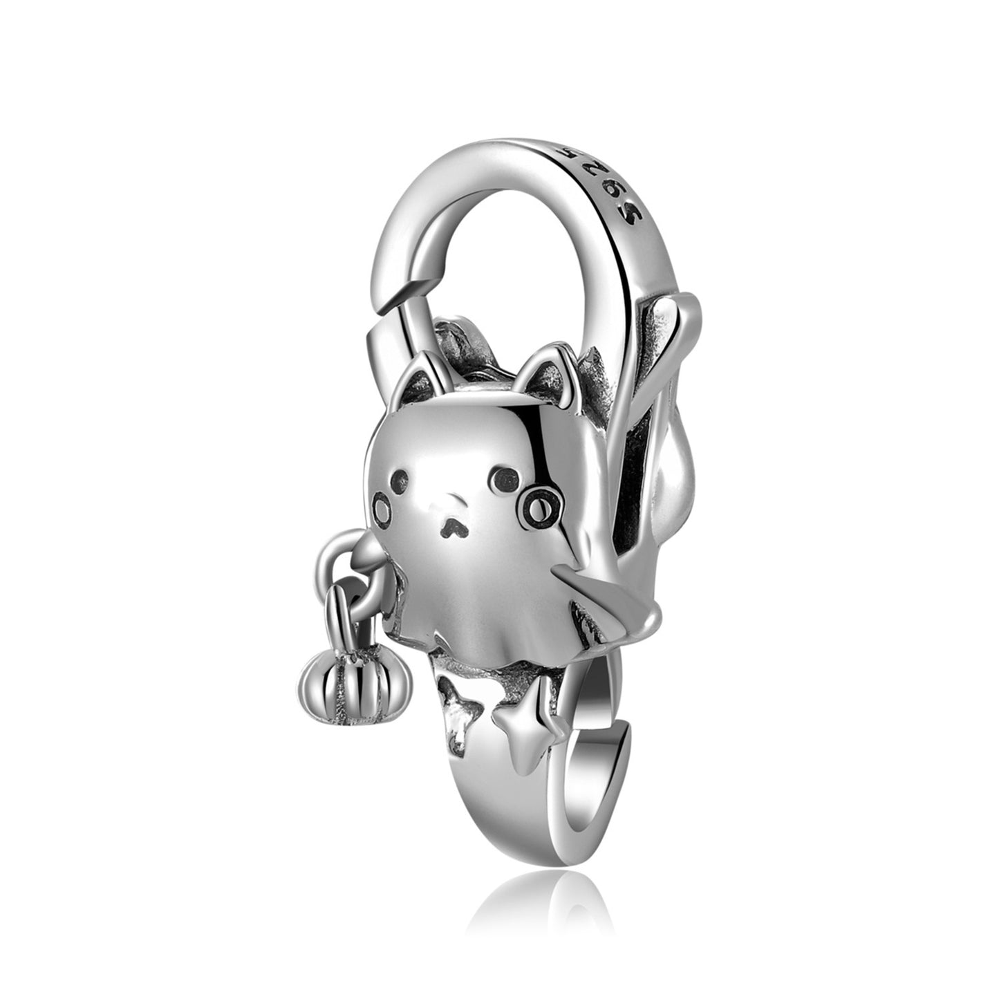 Fermoir Mousqueton Chat Fantôme et Citrouille - Argent S925
