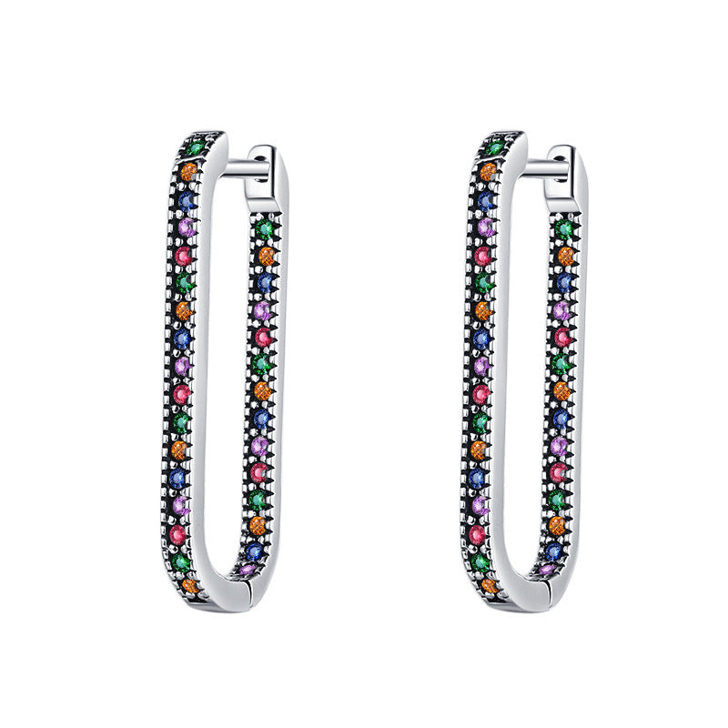 Diamant Incrusté Rectangulaire S925 Sterling Argent Vintage Porter Géométrique Boucles D'oreilles - Maria B.