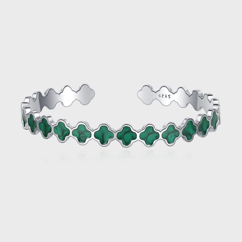 S925 Sterling Argent Quatre Feuille Fleur Quicksand Émail Femelle Réglable À La Mode de Baisse Glaçure Avocat Couleur Bracelet - Maria B.