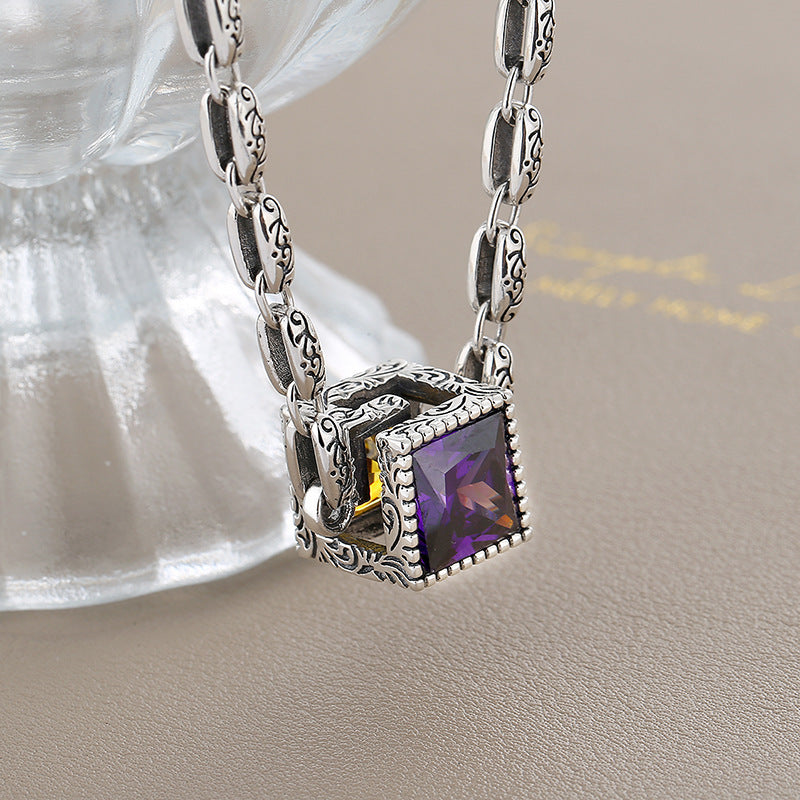 S925 Sterling Argent Grand G Double Couleur Cubique Zircon Collier L'industrie Lourde de Haute Qualité - Maria B.