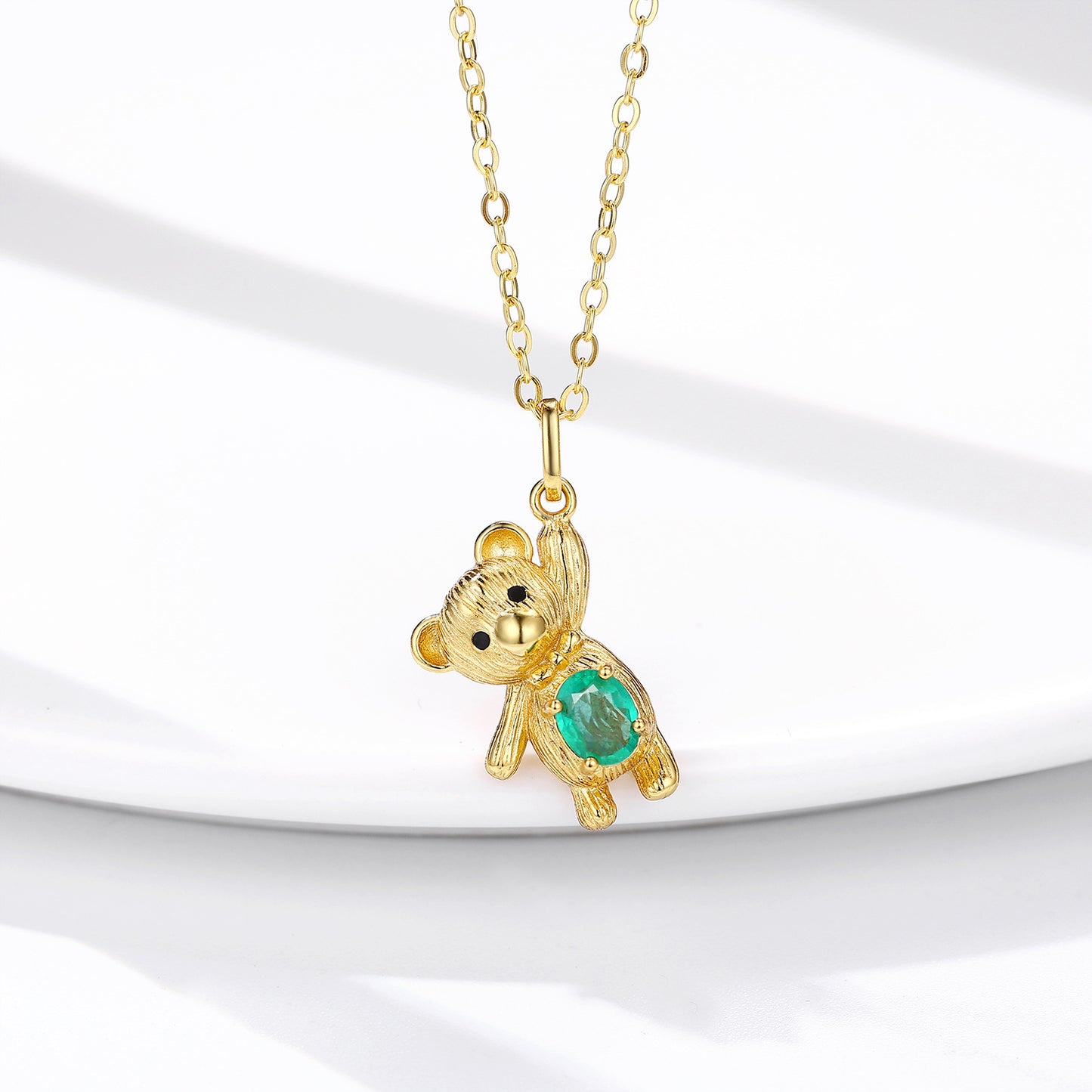 S925 ensemble en argent Dan en forme de collier émeraude naturel ours pendentif - Maria B.