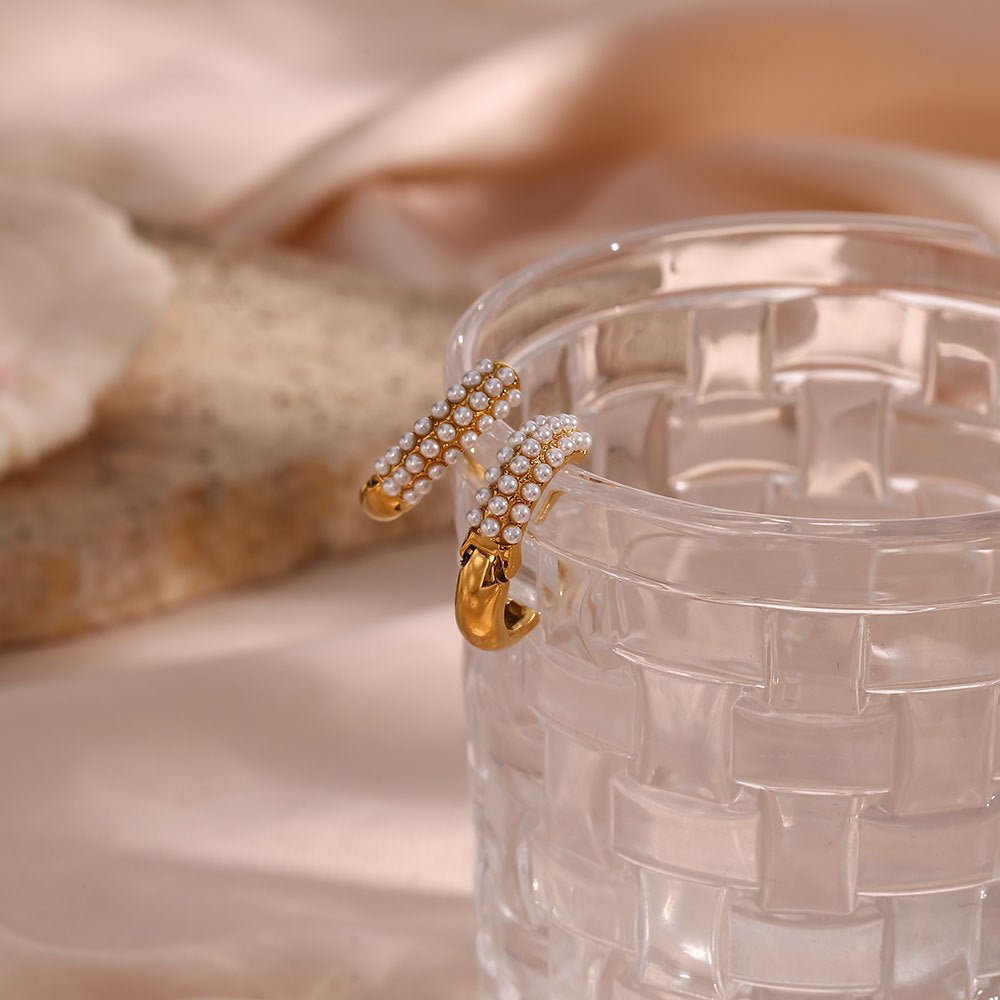 Boucles d'oreilles Cascade de Perles - Acier inoxydable plaqué Or 18K - Maria B.