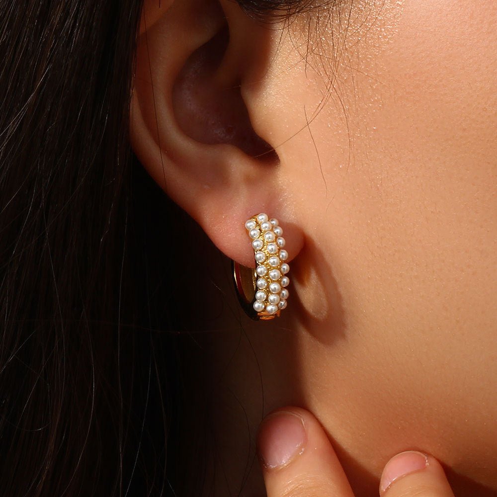 Boucles d'oreilles Cascade de Perles - Acier inoxydable plaqué Or 18K - Maria B.