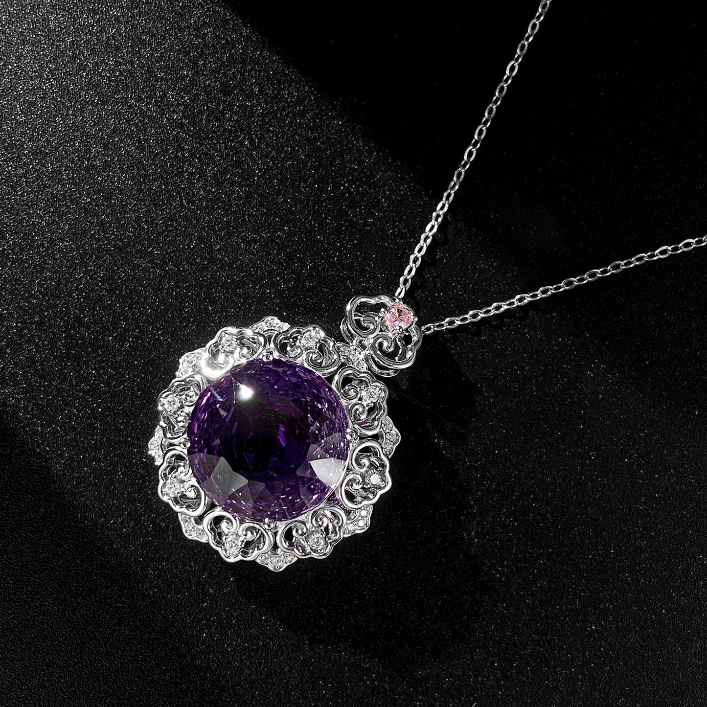 Luxueux S925 Argent Set Naturel Améthyste Pendentif Femme Vintage Modèle Senior Chaîne Pull Qualité Bijoux - Maria B.