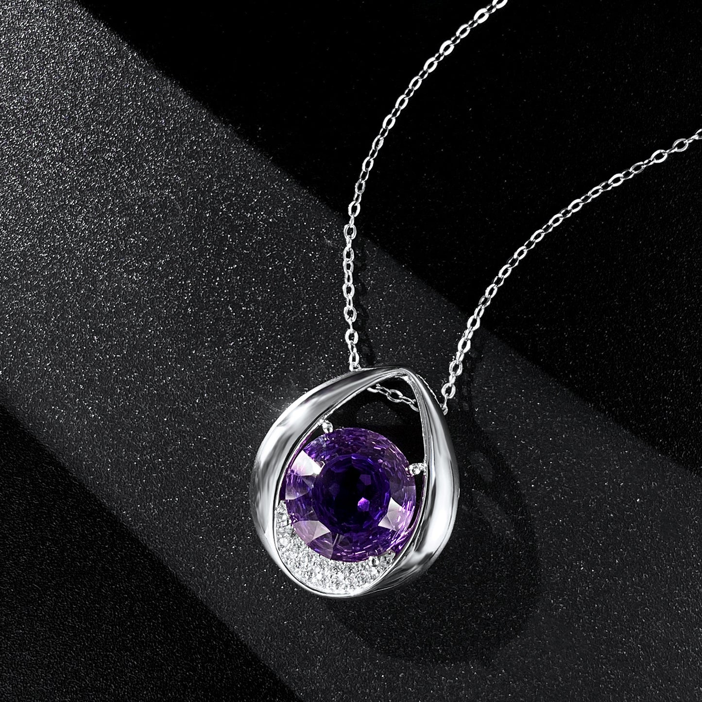 Mode Simple En Forme de Goutte Pendentif Polyvalent Tempérament Améthyste Collier de Femmes 925 Argent - Maria B.