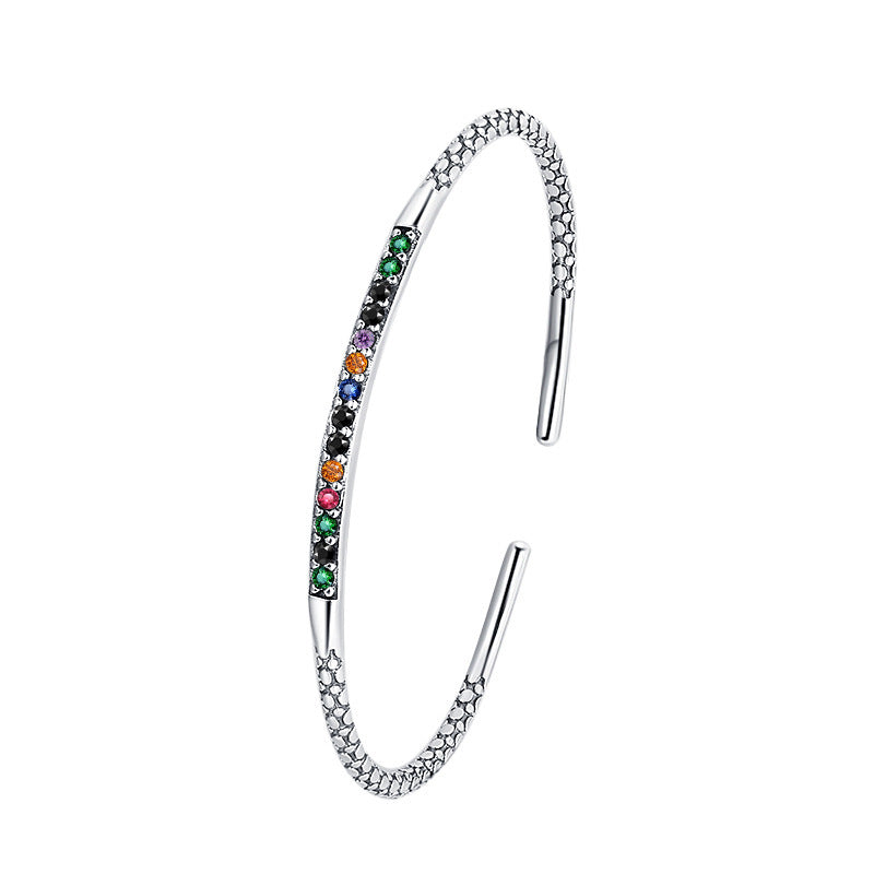S925 Sterling Silver Vintage Carved Pattern Bracelet Women's Simple Small Design Rainbow Light Luxury Bracelet - Maria B.