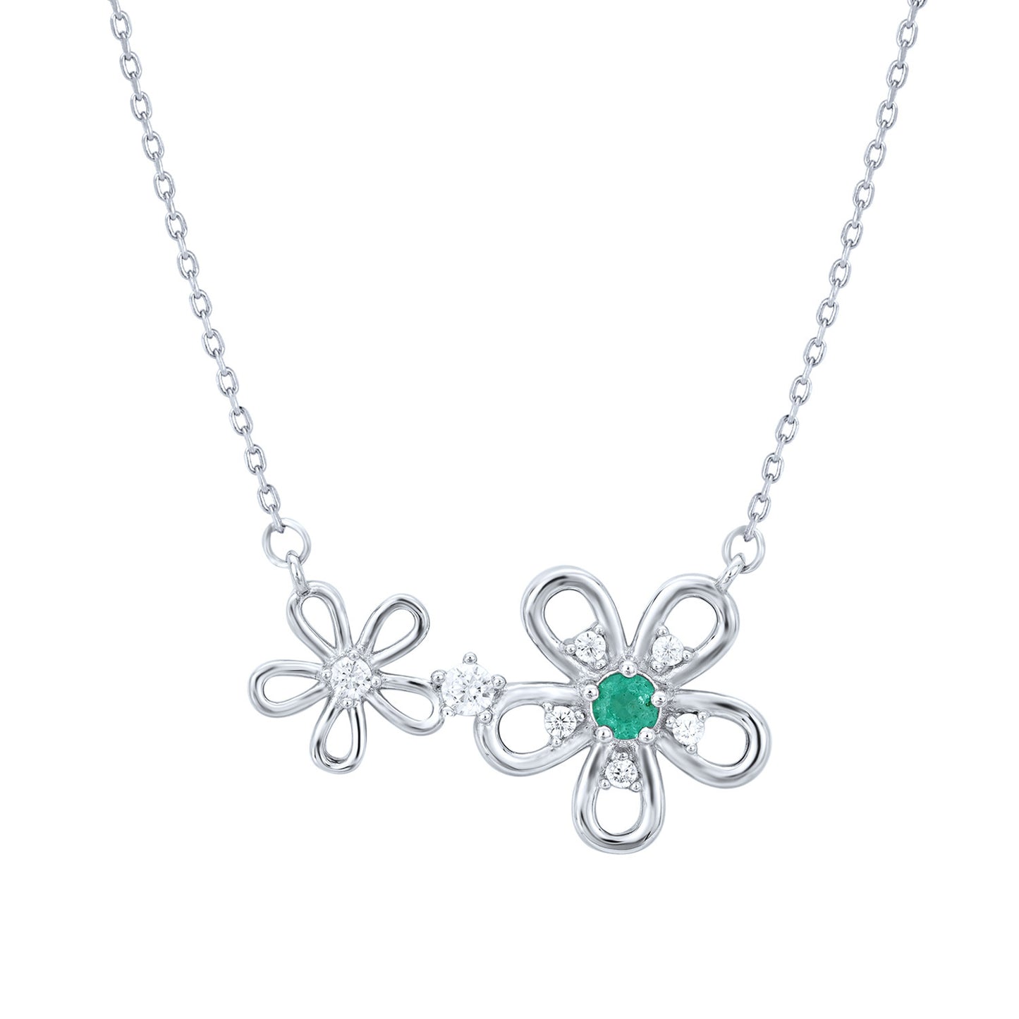 Flower Shaped S925 Silver Necklace Girl's Versatile Collar Chain Grandmother's Emerald Pendant - Maria B.