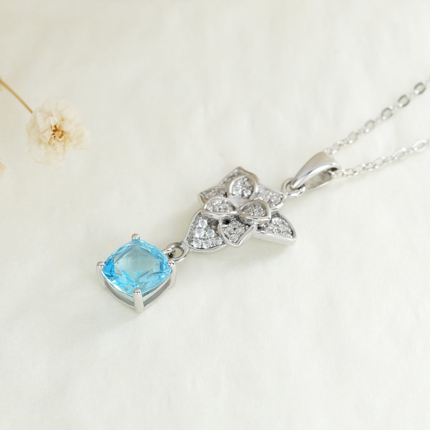 Mode S925 Argent Ensemble Suisse Topaze Bleue Pendentif Collier - Maria B.