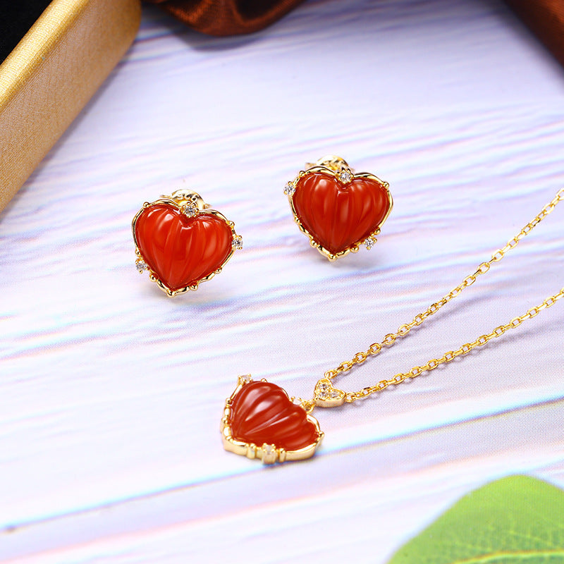 Collier en argent Sterling S925 avec collier en Agate rouge - Maria B.