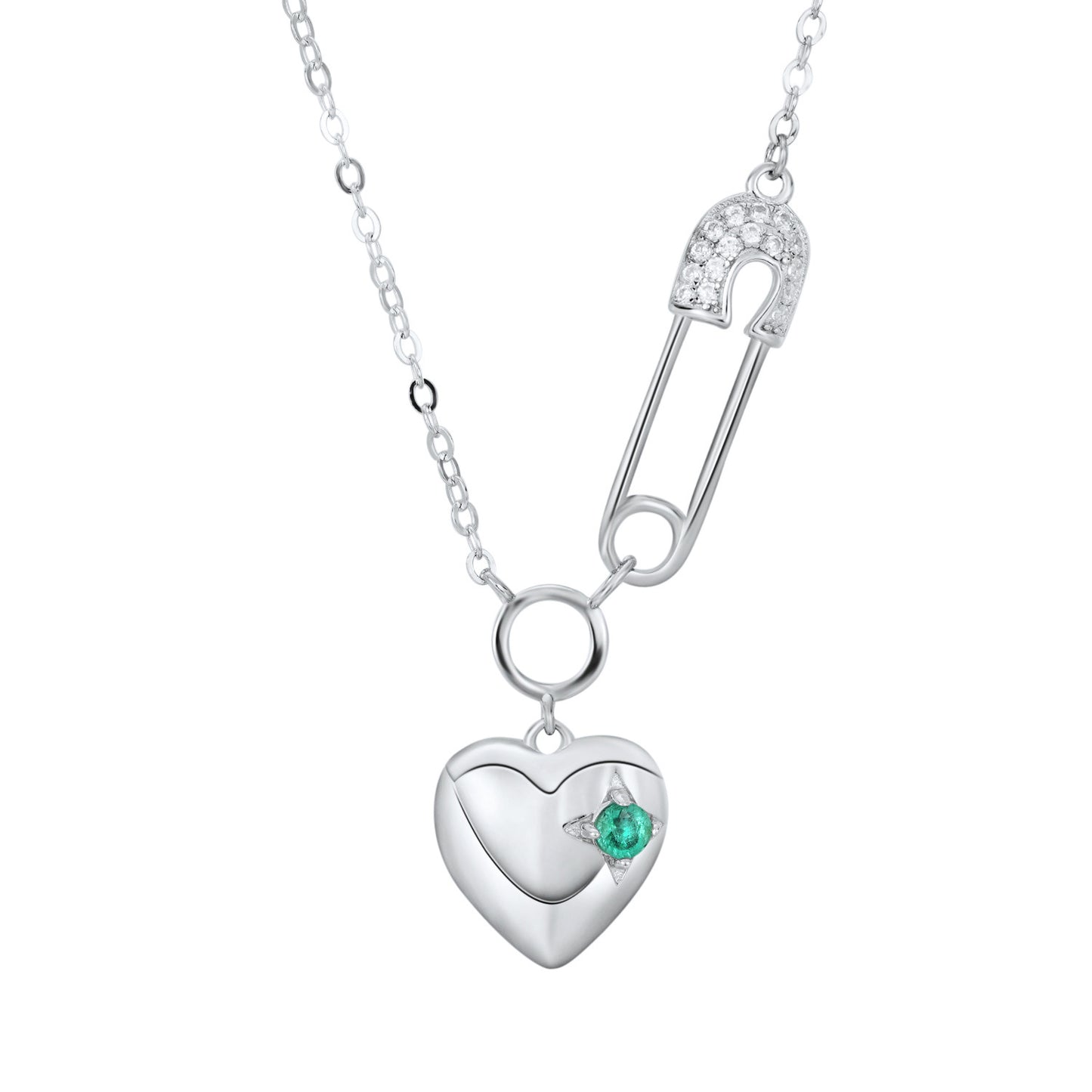 Cool Necklace Women's Fashion S925 Silver Emerald Heart Pendant Paper Clip - Maria B.