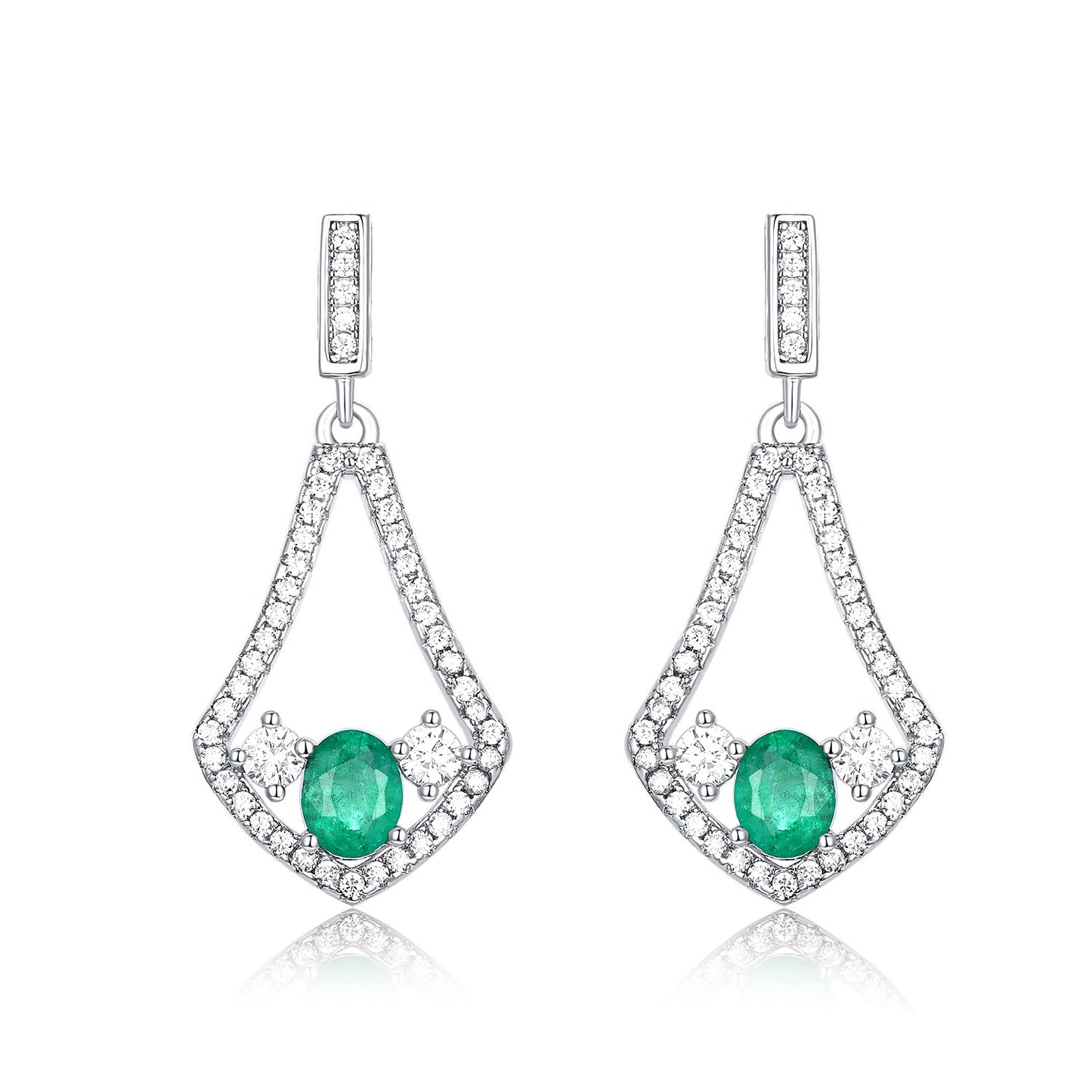 Naturel Émeraude Boucles D'oreilles Haute Qualité Zirconium S925 Argent - Maria B.