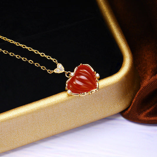 Collier en argent Sterling S925 avec collier en Agate rouge - Maria B.
