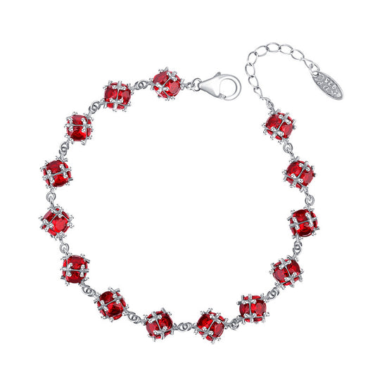 S925 Sterling Argent Vitrage Rouge Zirconium Chanceux Bracelet Ball Féminin - Maria B.