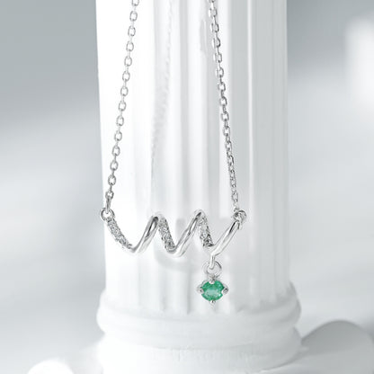Fashion ECG Necklace Versatile Women's Jewelry Simple S925 Silver Set Emerald Pendant Collar Chain - Maria B.