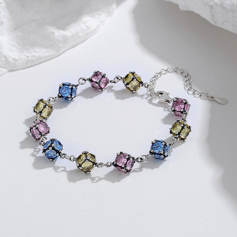 Zircon Boule De Verre De Couleur Couleur Rose Ciel Bleu Bracelet - Maria B.