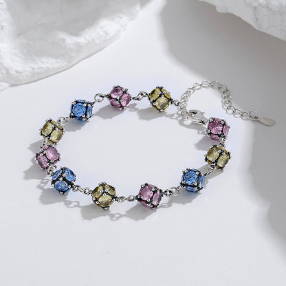 Zircon Boule De Verre De Couleur Couleur Rose Ciel Bleu Bracelet - Maria B.