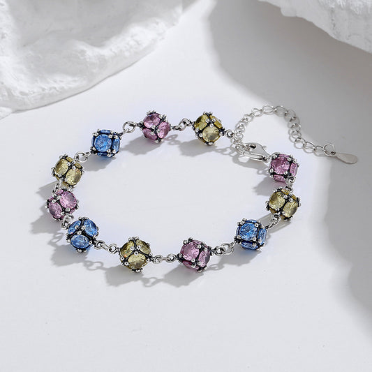 Zircon Boule De Verre De Couleur Couleur Rose Ciel Bleu Bracelet - Maria B.
