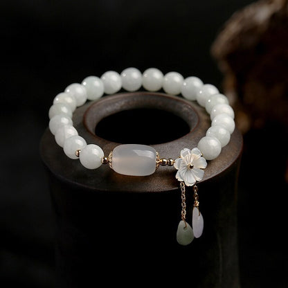 Bracelet Fleur d'Agate - Jadeite, Agate, Coquillage et Or 14k