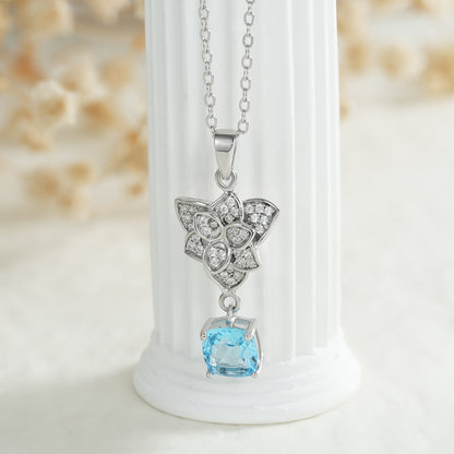 Mode S925 Argent Ensemble Suisse Topaze Bleue Pendentif Collier - Maria B.