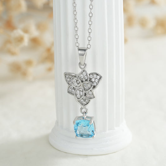 Mode S925 Argent Ensemble Suisse Topaze Bleue Pendentif Collier - Maria B.