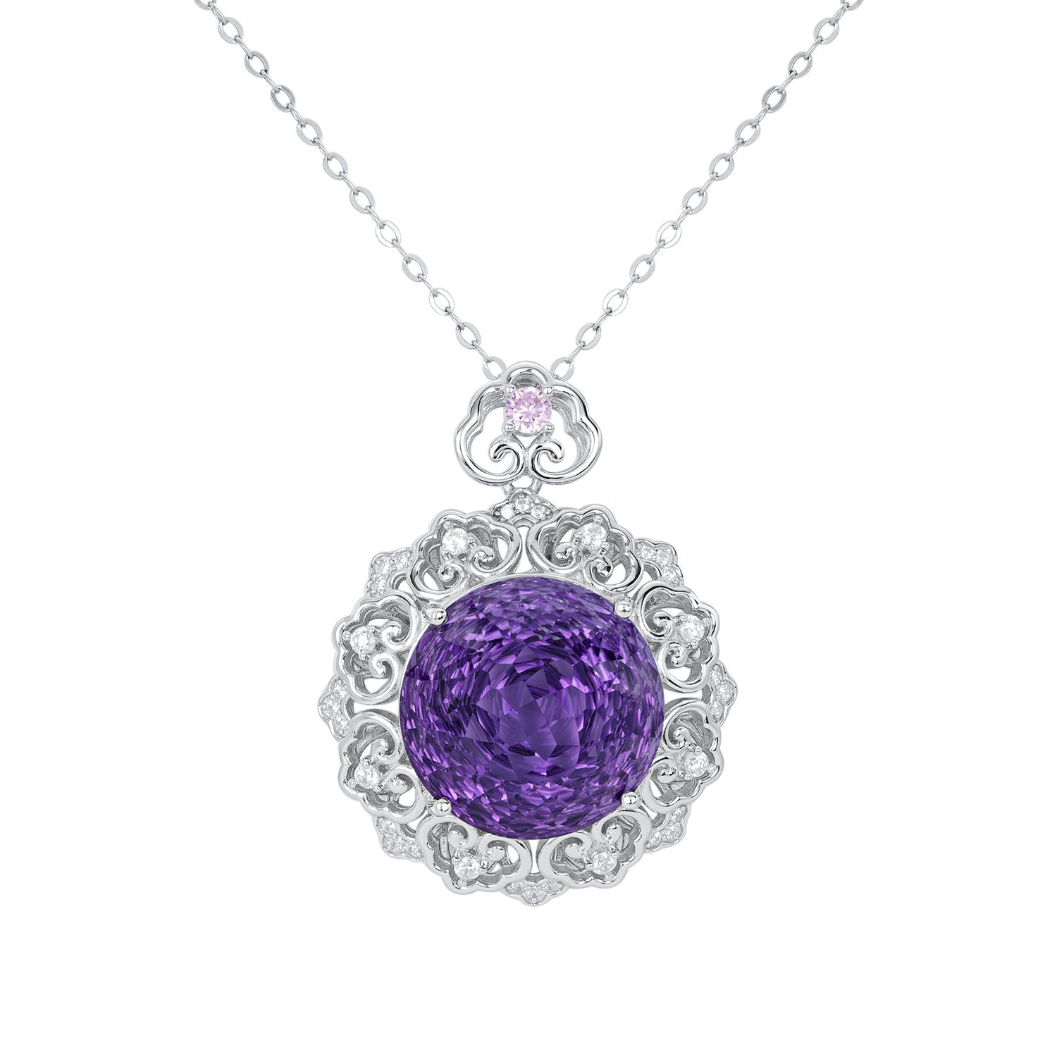 Luxueux S925 Argent Set Naturel Améthyste Pendentif Femme Vintage Modèle Senior Chaîne Pull Qualité Bijoux - Maria B.