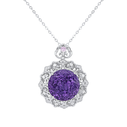 Luxueux S925 Argent Set Naturel Améthyste Pendentif Femme Vintage Modèle Senior Chaîne Pull Qualité Bijoux - Maria B.