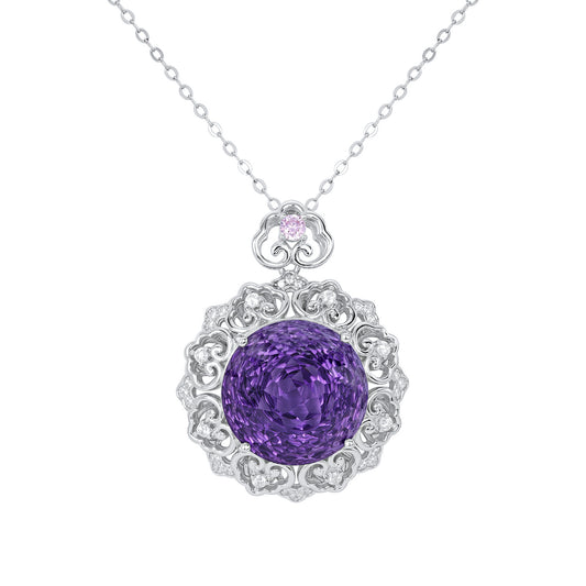 Luxueux S925 Argent Set Naturel Améthyste Pendentif Femme Vintage Modèle Senior Chaîne Pull Qualité Bijoux - Maria B.