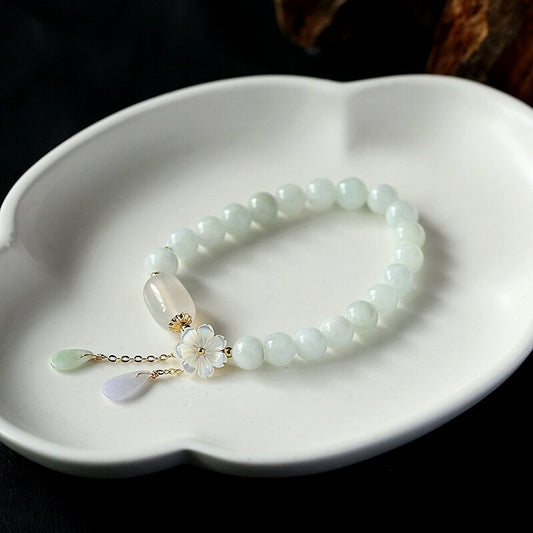 Bracelet Fleur d'Agate - Jadeite, Agate, Coquillage et Or 14k